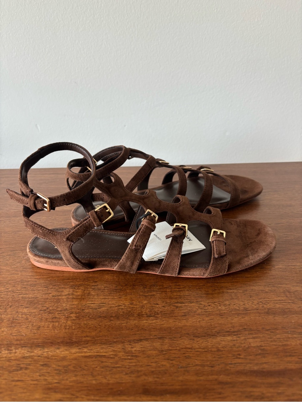 NWT MANGO Brown Suede Multi-Strap Buckle Sandals - Picture 3 of 7